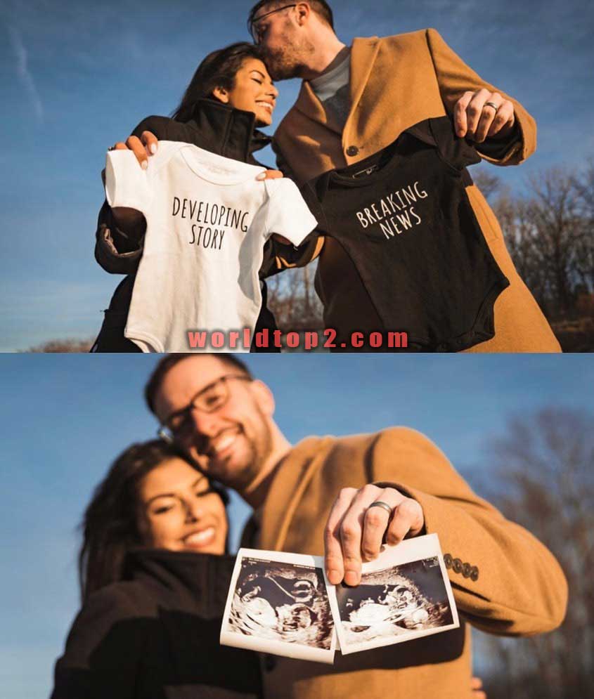 Homa Bash with her husband Daniel Ball announcing pregnant and twins babies