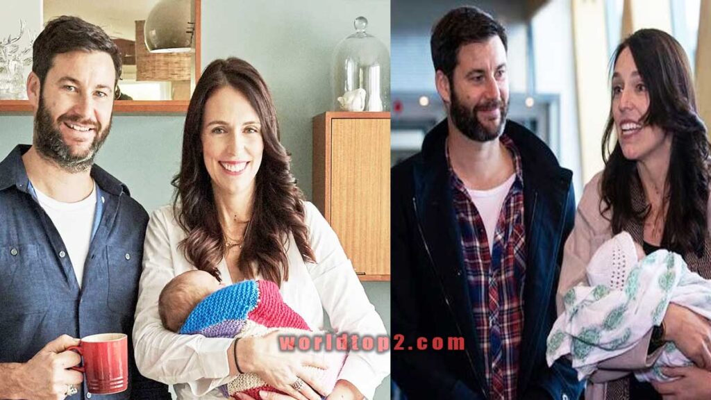 Clarke Gayford with her wife Jacinda Ardern and daughter