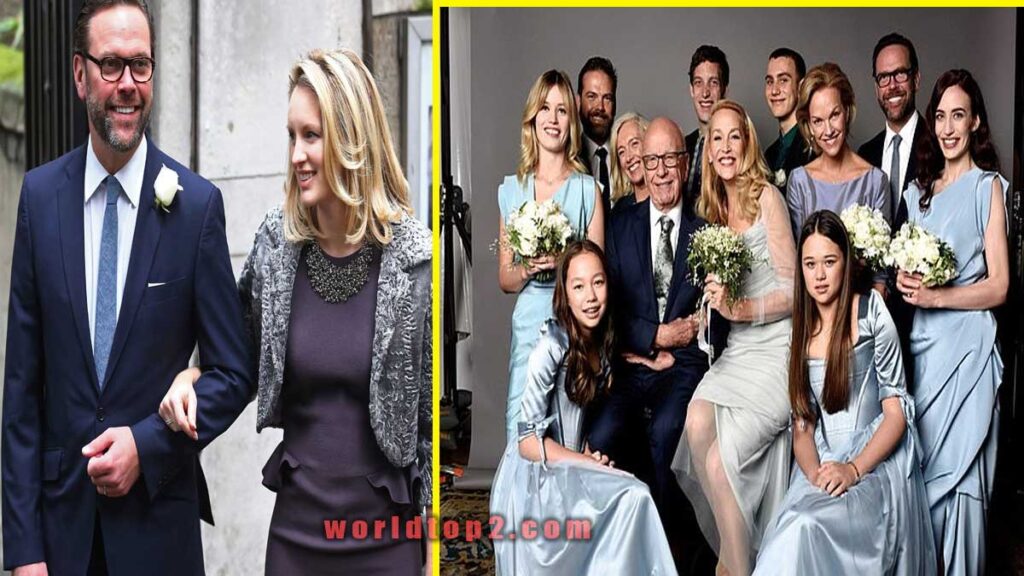 James Murdoch with his wife and family