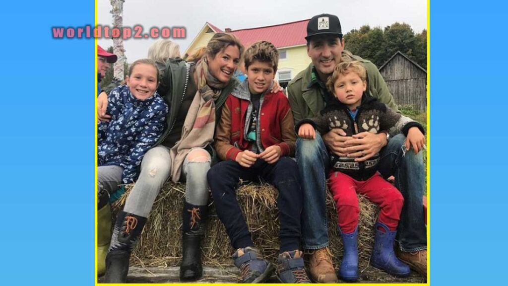 Xavier James Trudeau with his parents brother and-sister