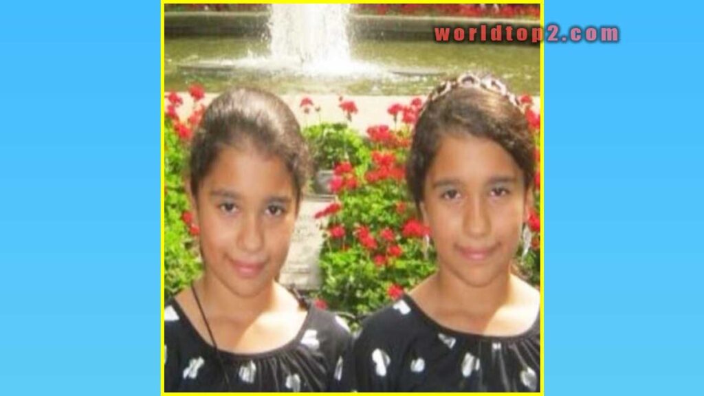 Aisha Mian childhood photo with her twin sister