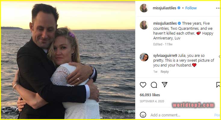 Julia Stiles with her husband