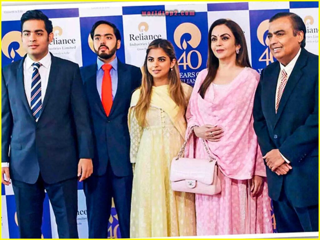 Mukesh Ambani with his children and wife