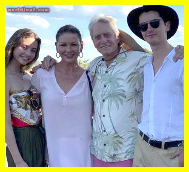 Catherine Zeta-Jones with her husband and children