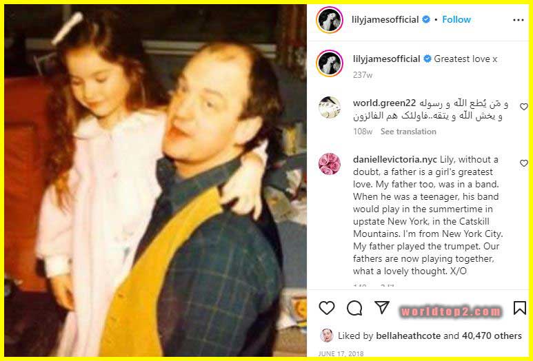 Lily James childhood photo with her father