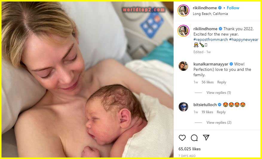 Riki Lindhome with her new born son
