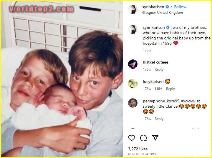 Synnøve Karlsen childhood photo with her brothers
