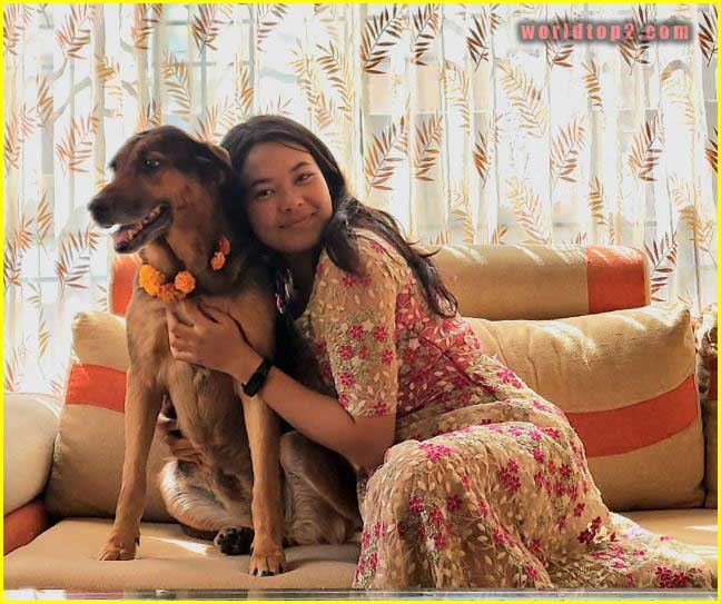 Srichchha Pradhan with her pet dong
