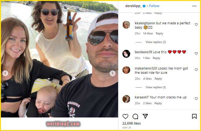 Derek Lipp with his wife daughter and mom