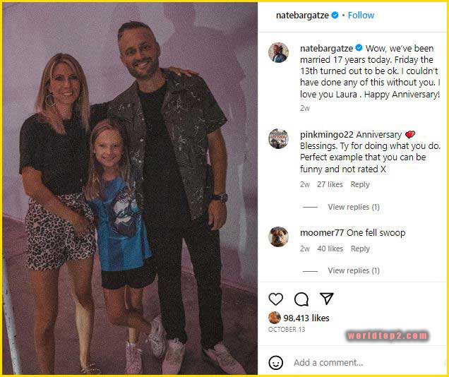 Nate Bargatze with his wife and daughter